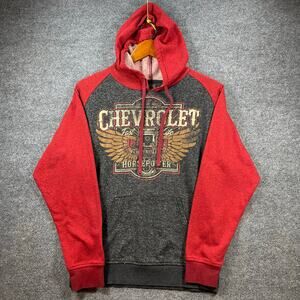 GM Chevrolet Hoodie Adult Medium 38/40 Distressed Gray/Red Drawstring Muscle Car